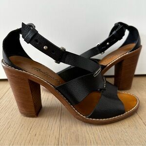 Madewell Beckett Black Pebbled Leather Block Stacked Heel Sandals Casual Weekend